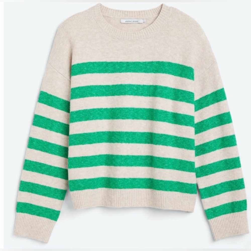 Stitches & Stripes Green White Stripped Sweater NWT Sz XS